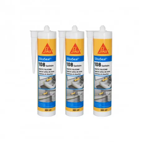 Achat Immédiat Lot de 3 mastics silicones anti-moisissure SIKA Sikaseal 108 Sanitaire – Gris clair – 300ml
