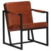 Soldes Fauteuil chaise siège lounge design club sofa salon marron cuir véritable 1102184/3