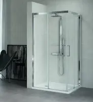 Cabine de douche d‘angle Kuadra A 89-92 x 200 cm, verre transparent à gauche, profilés chromés Novellini Bon Plan